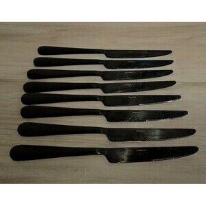 Set Of 8 Stainless W Dinner Butter Knives Black Gunmetal Flatware Replacement